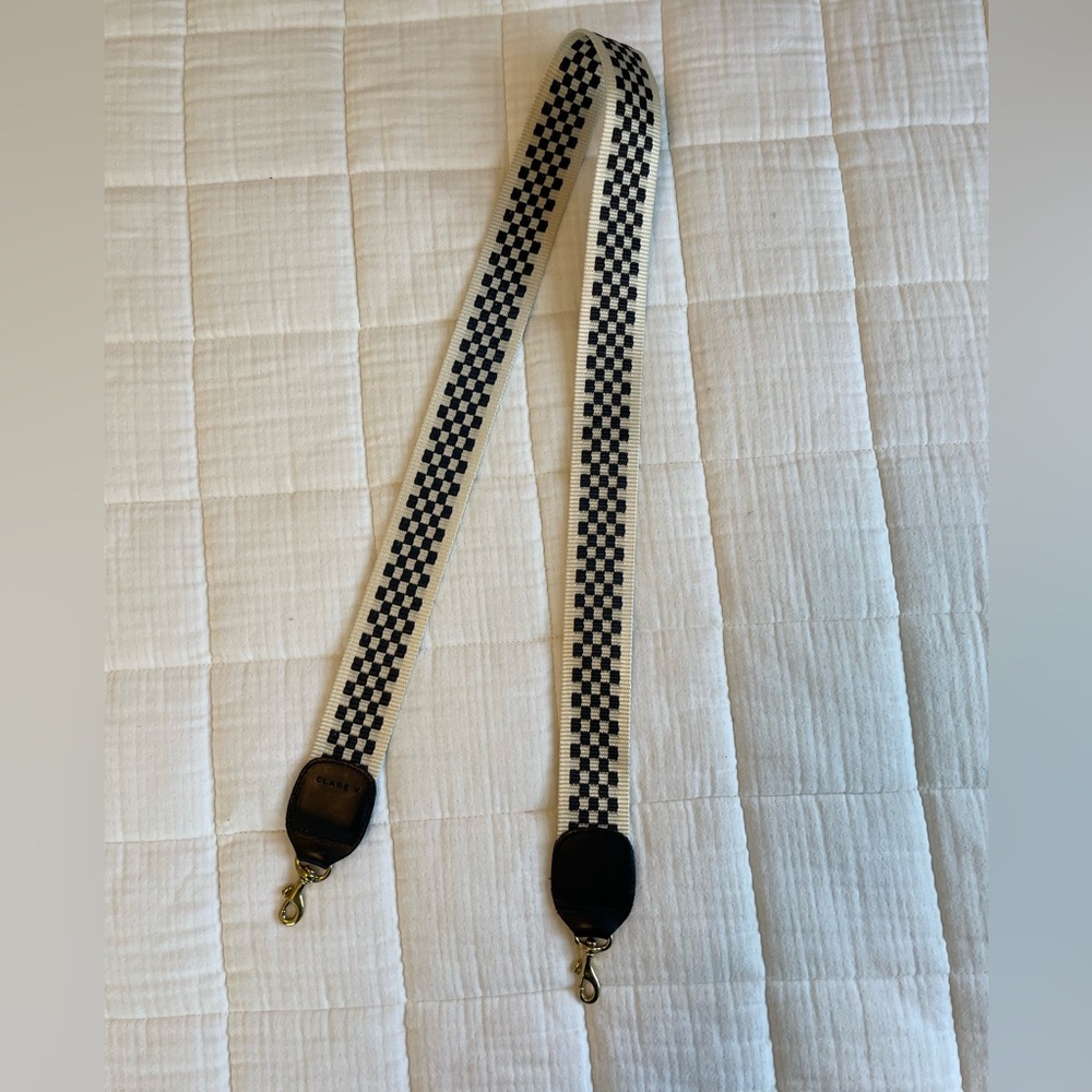 Clare V. Black/Cream Checker Crossbody Strap